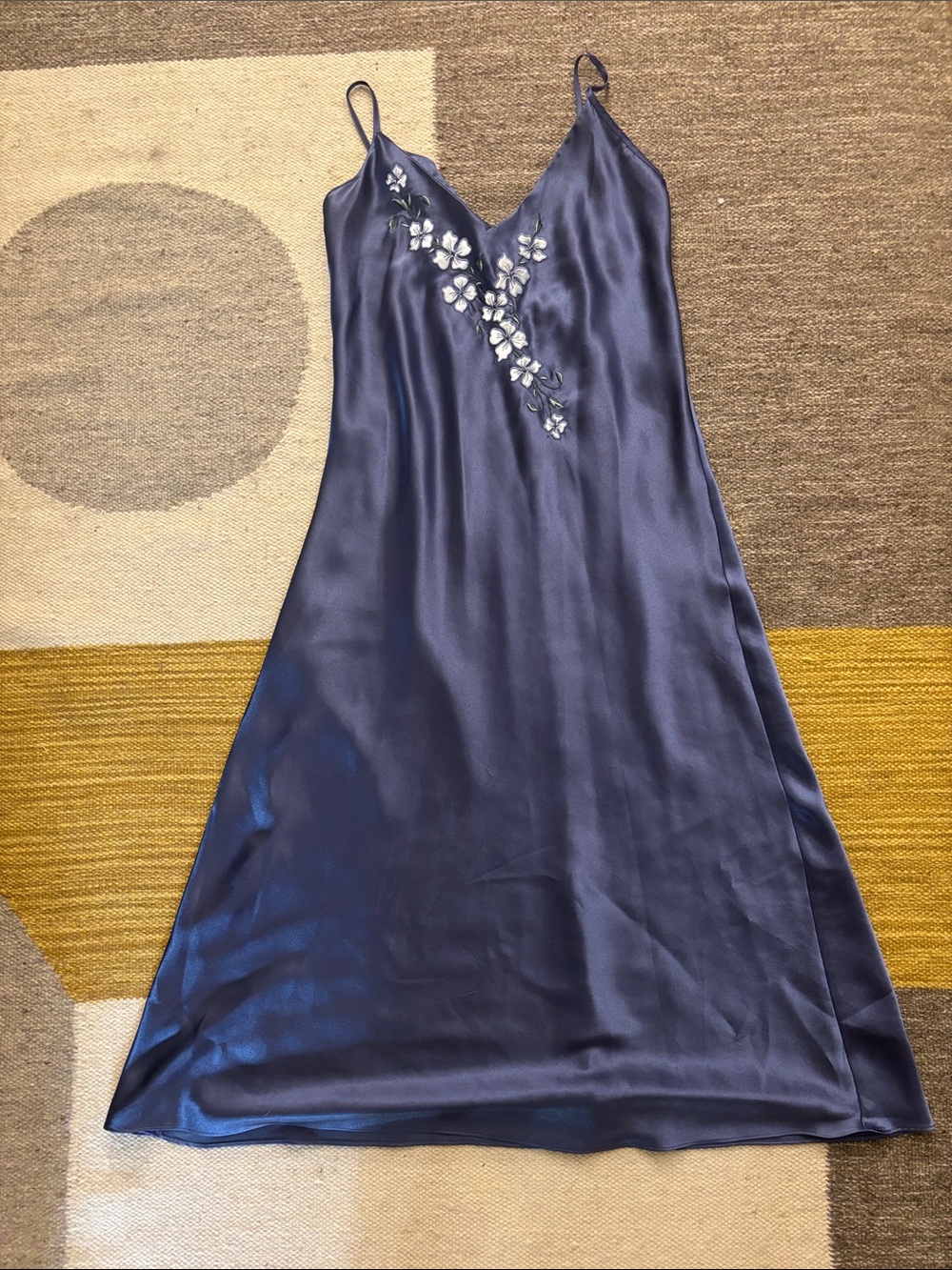 Jones New York Navy Slip Dress with Embroidered Trim